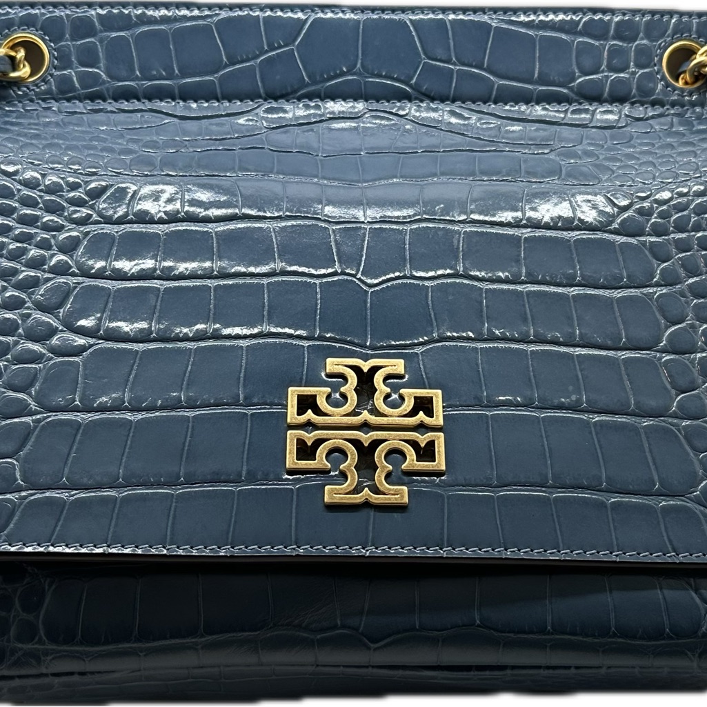 Tory Burch Blue Crocodile-Embossed Shoulder Bag